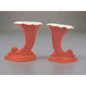 Vintage Set Of 2 Miniature Pottery Vase Vases Iconic Red Wing Style Orange Glaze